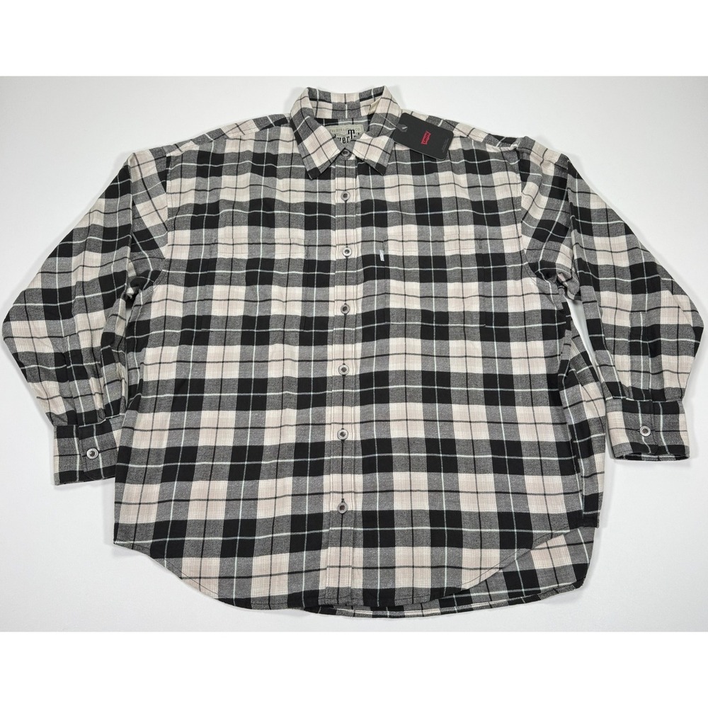 Levi's SilverTab Mens L Black Off White Plaid Flannel Button Down Long Sleeve